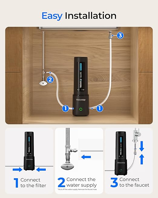 Waterdrop 10UB PRO Under Sink Water Filter, No Drilling Required, Time Reminder, with Brushed Nickel Faucet, Reduces Lead, Chlorine, Bad Taste & Odor, 11000 Gallons, Does not Lower TDS