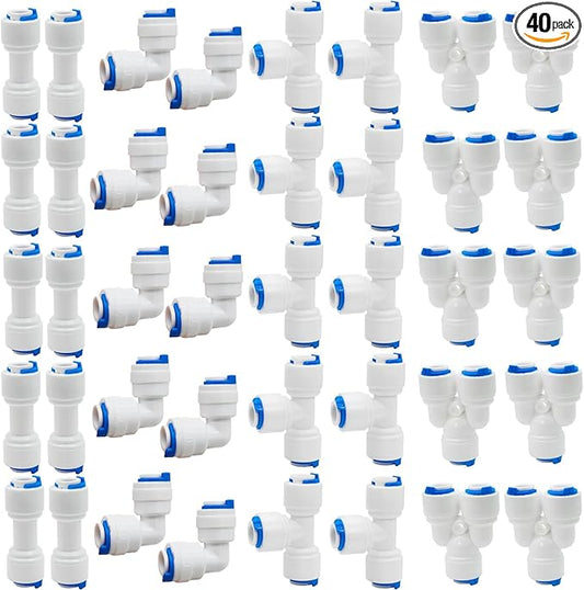 40 pcs Water Tube Fittings Kit,1/4" OD Quick Connect Push to Connect Fittings for RO/DI Water Filter System
