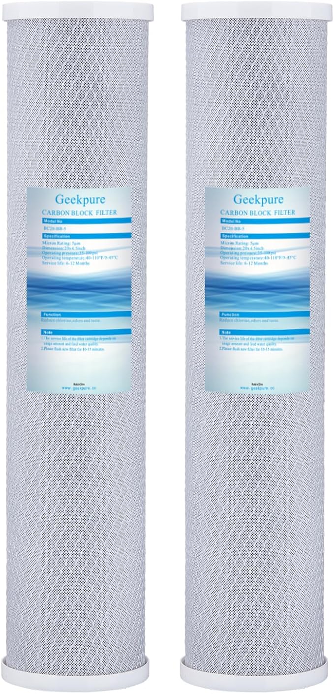 Geekpure 20-Inch Universal Compatible Big Blue Carbon Block Water Filter Cartridge Remove Chlorine Taste Odors- 4.5 Inch x 20 Inch -5 Micron
