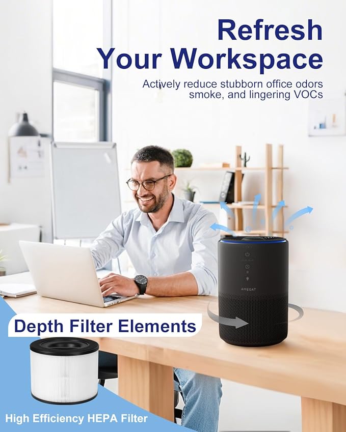 Air Purifiers for Home Large Room up to 1274-ft², Pet Hair Allergy, HEPA 3-in-1 air purifier, Low Power High Torque Motor, Sleep Mode, Removes Smoke, and Odor Pollutants. Airfresh-300（Black）