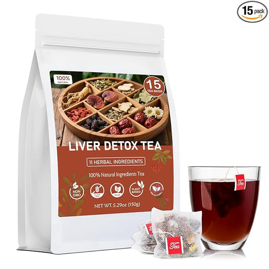 Liver Detox Tea, Liver Cleanse Detox & Repair Tea, 11 Precious Ingredients Formula, with Premium Ginseng, Mulberry & Chrysanthemum, Plastic-Free, Caffeine-Free, No Additives & Non-GMO(15 Bags/1 Pack)
