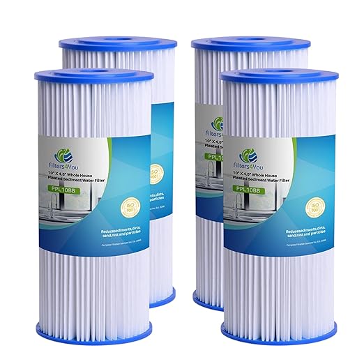 CFS – 10" x 4.5" 30 Micron Compatible Water Filters for HDX HDX4PF4 Pleated High Flow Whole House Filter, Reduces Sediment, 4-Pack