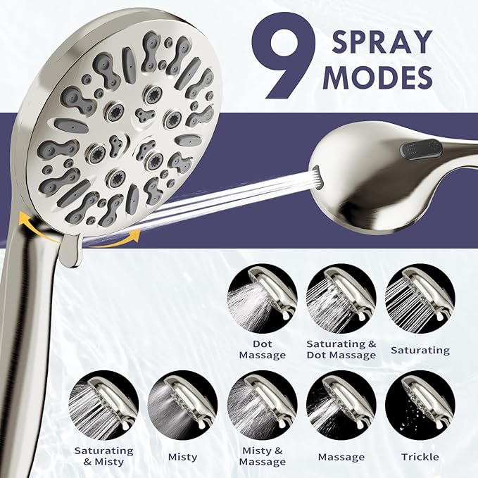 Dual Shower Heads with Handheld Spray, 7.5" Rainfall Shower Head with Handheld Combo, High Pressure Double Shower Heads with Handheld Spray, 9 Modes Showerhead with 78" Hose (Brushed Nickel)