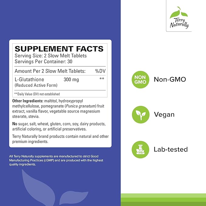 Terry Naturally Clinical Glutathione - Antioxidant Supplement for High Absorption - Dietary Supplement with L-Glutathione - Vegan Supplement to Support Cell Health - 60 Slow Melt Tablets (Pack of 3)
