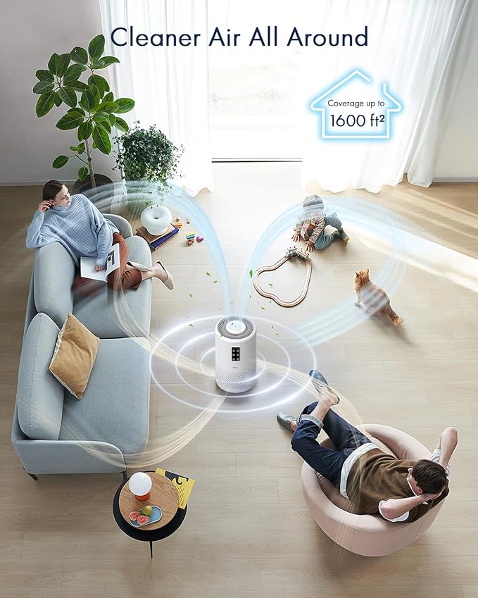 Air Purifiers for Home Large Room up to 1600ft², VEWIOR H13 True HEPA Air Purifier for Bedroom with night light, Fragrance Sponge, Sleep Mode, Timer, Lock, Air Cleaner for Wildfire Smoke Odor Dander