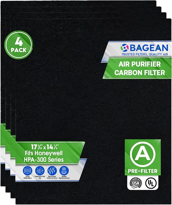 Bagean Activated Carbon Pre Filter A Replacement - Compatible with Honeywell HPA300 Air Purifier Series - Fits Honeywell HPA300 Prefilter A - Air Filters Absorb Odors and Freshen Your Home (4-Pack)