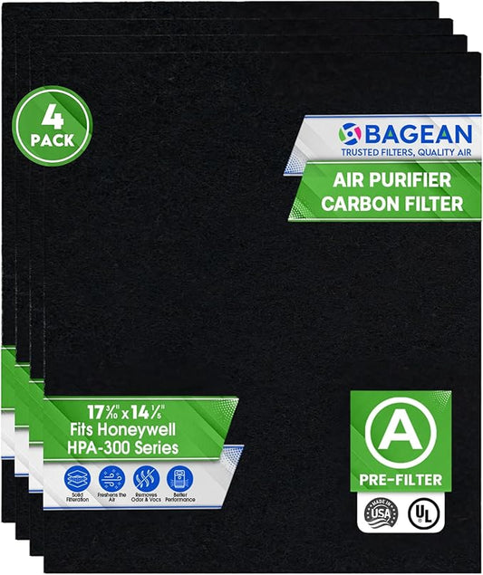 Bagean Activated Carbon Pre Filter A Replacement - Compatible with Honeywell HPA300 Air Purifier Series - Fits Honeywell HPA300 Prefilter A - Air Filters Absorb Odors and Freshen Your Home (4-Pack)