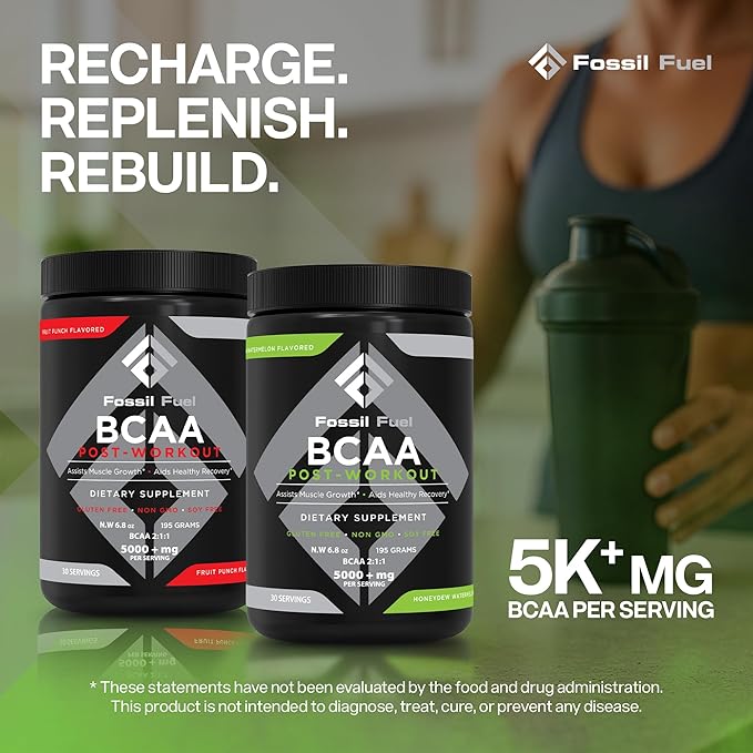Fossil Fuel BCAA Sugar-Free Post-Workout Powder with BCAA’s, Glutamine, Vitamin B6 After Workout, Amino Acids for Muscle Recovery, Endurance and Hydration, Honeydew Watermelon (30 Servings)