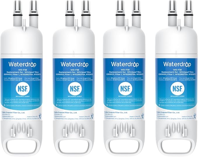 Waterdrop EDR1RXD1 Replacement for Everydrop® Filter 1, W10295370A, EDR1RXD1B, P8RFWB2L, P4RFWB, WD-F38, Kenmore® 46-9081, 46-9930 Refrigerator Water Filter, 4 Pack