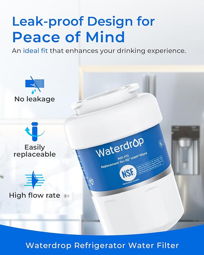 Waterdrop WD-F13 Replacement for GE® MWF®, SmartWater® MWFP, MWFINT, MWFA, GWF, HDX FMG-1, Kenmore® 9991, GSE25GSHECSS, WFC1201 Water Filter, 3 Pack