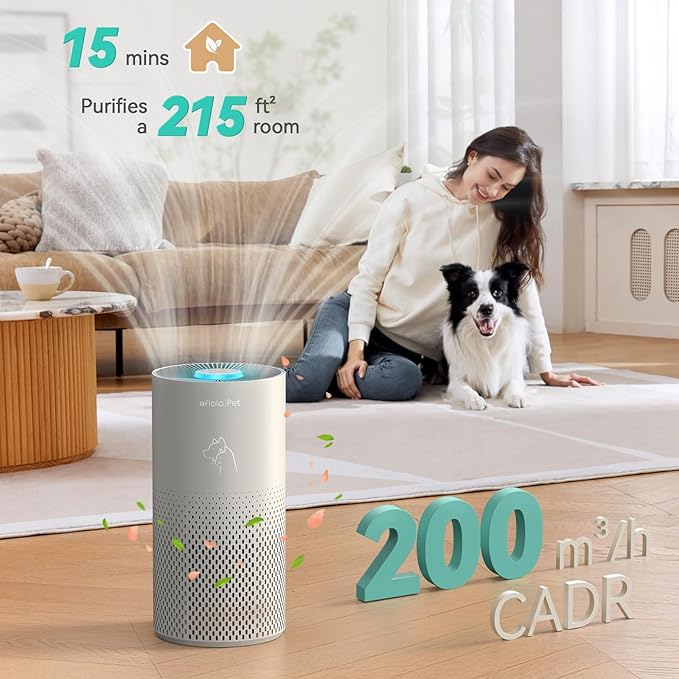Afloia Air Purifiers for Home Pets, 5 Stage Filter Washable Pre Filter Air Cleaner Eliminator for Bedroom Large Room Up to 1780Ft², Remove Pet Fur Hair Dander Smoke Odor Dust Mold Pollen Allergen