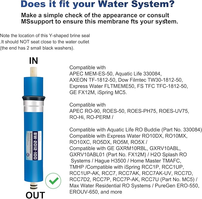 Reverse Osmosis Membrane 100 GPD 11.75"x1.75" RO Membrane Water Filter Replacement Fits Standard for Under Sink RO Drinking Water Filter Filtration Purifier System