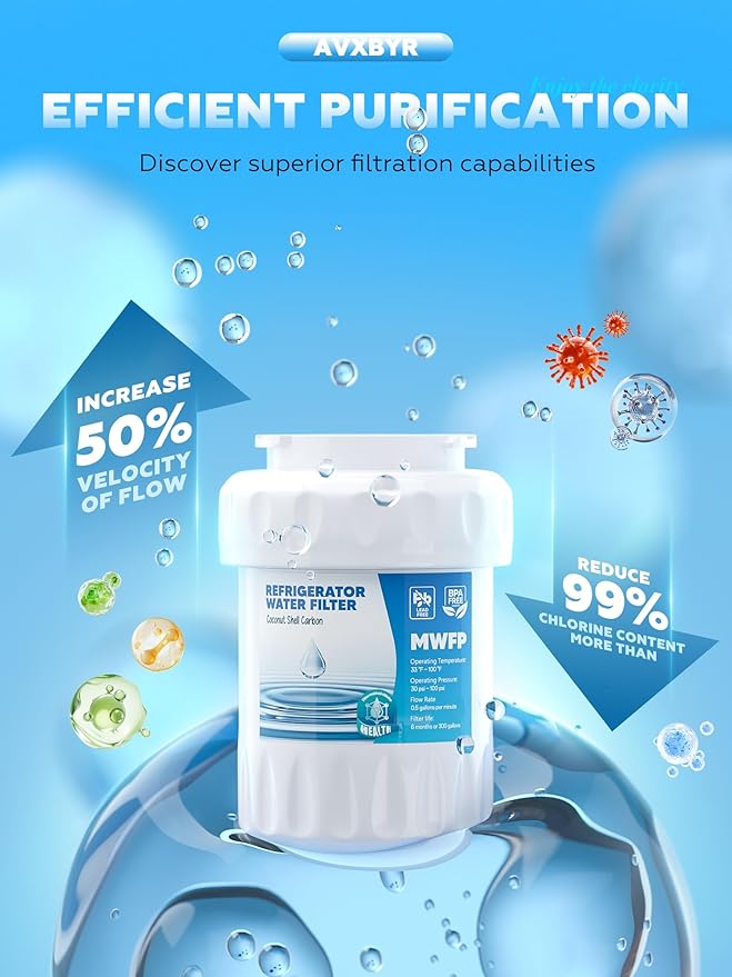 RWF0600A Water Filter, Fit for MWF GE Water Filter, GE MWF, SmartWater MWFP, MWFA, GWF, HDX FMG-1, WFC1201, RWF1060, 197D6321P006 and Kenmore 9991, 3packs By AVXBYR
