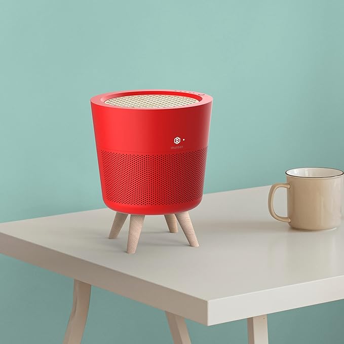 M-002R HEPA Air Purifier with H13 True HEPA Filter, Cypress Wood Filter, Auto Sleep Mode, Filters 99.97% Pollen, Smoke, Perfect for Office and Bedroom, Made in Korea - Red