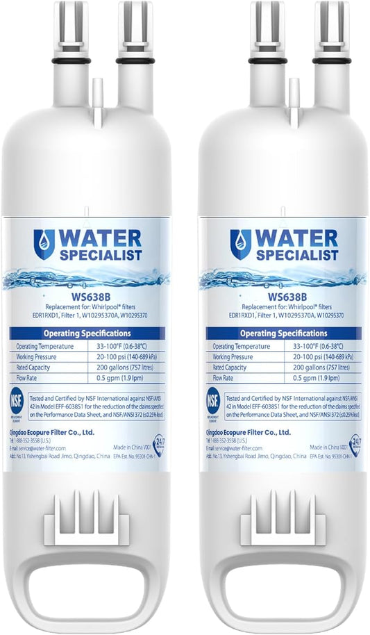 Waterspecialist EDR1RXD1 Replacement for Everydrop® Filter 1, W10295370A, EDR1RXD1B, P8RFWB2L, P4RFWB, Kenmore® 46-9081, 46-9930, WS638 Refrigerator Water Filter, 2 Filters