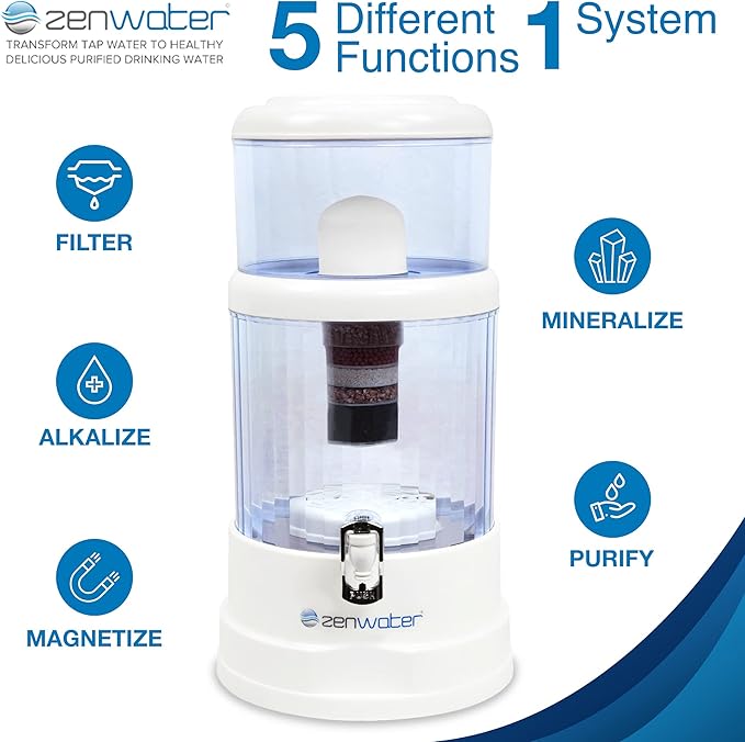 6-Gallon Countertop Gravity Water Filter System - Portable Alkaline Filtration System - Enjoy Clean and Mineral-Rich Hydration at Home, Office, or Travel