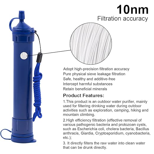 Water Filter Camping, Personal Backpacking Water Filter Straw Portable for Hiking Travels (Dark Blue)