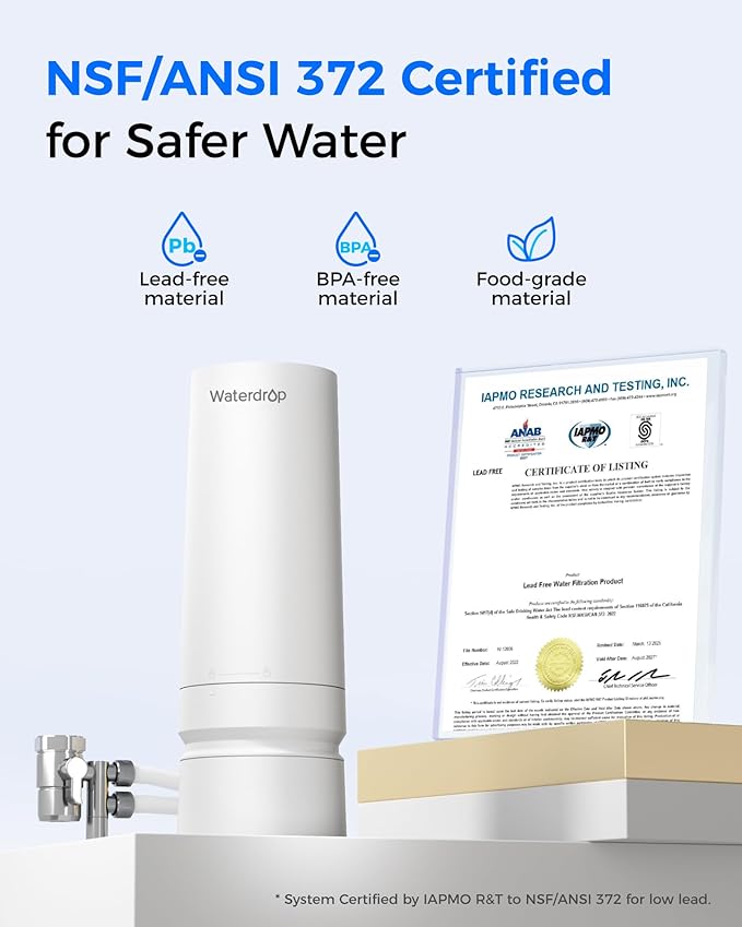 Waterdrop Water Filter for Sink Faucet, 4000 Gallons Countertop Water Filter System and Filter Life Reminder, Reduces Heavy Metals, Bad Odor, and 99% Chlorine, WD-CTF-06 (1 Filter)