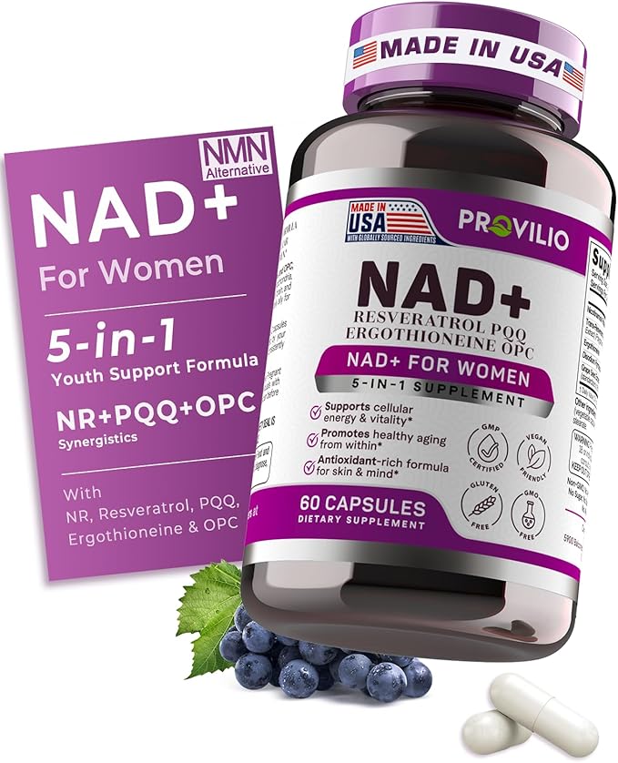 NAD+ Supplements for Women - NAD Resveratrol Supplement with Nicotinamide Riboside, Trans-Resveratrol, PQQ and OPC for Energy, Focus, Healthy Aging - USA Made