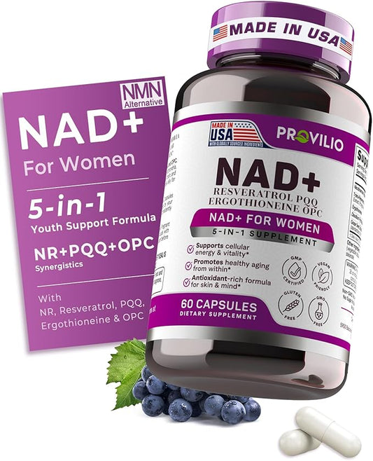 NAD+ Supplements for Women - NAD Resveratrol Supplement with Nicotinamide Riboside, Trans-Resveratrol, PQQ and OPC for Energy, Focus, Healthy Aging - USA Made