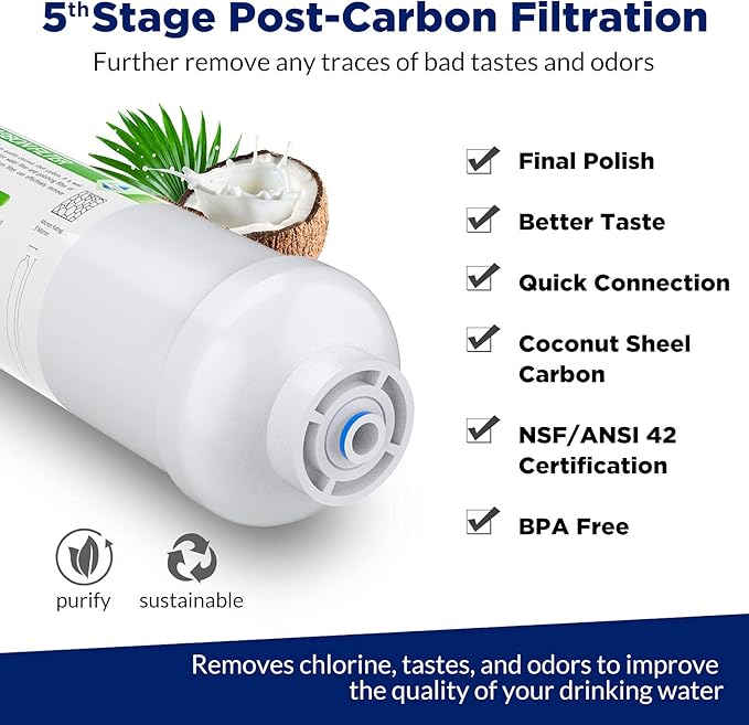 Membrane Solutions Reverse Osmosis Filter Replacement, 75 GPD Complete Replacement Filter Set For Under Sink 5-Stage Reverse Osmosis Replacement Water Filter System
