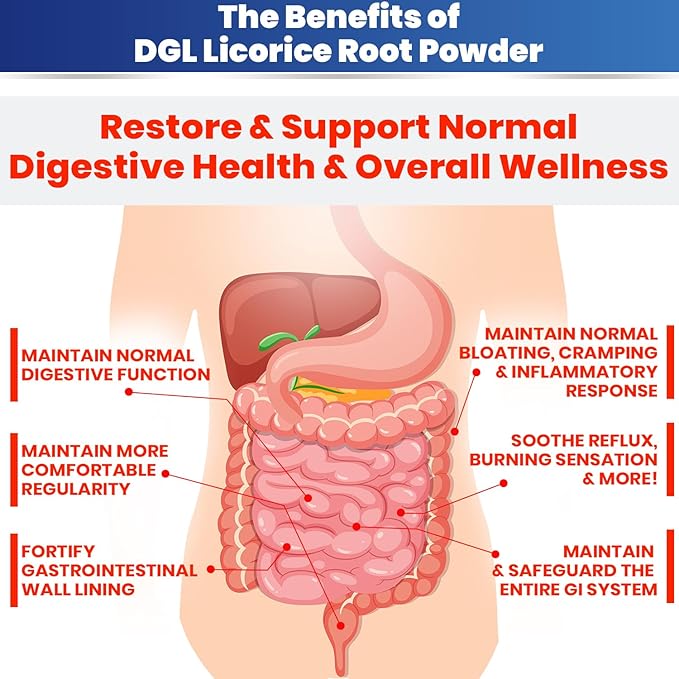 DGL Licorice Supplement: Supports Digestive Health, Gut Lining Support, DGL Powder for Wellness, Licorice Root Extract Powder, 140 serv.