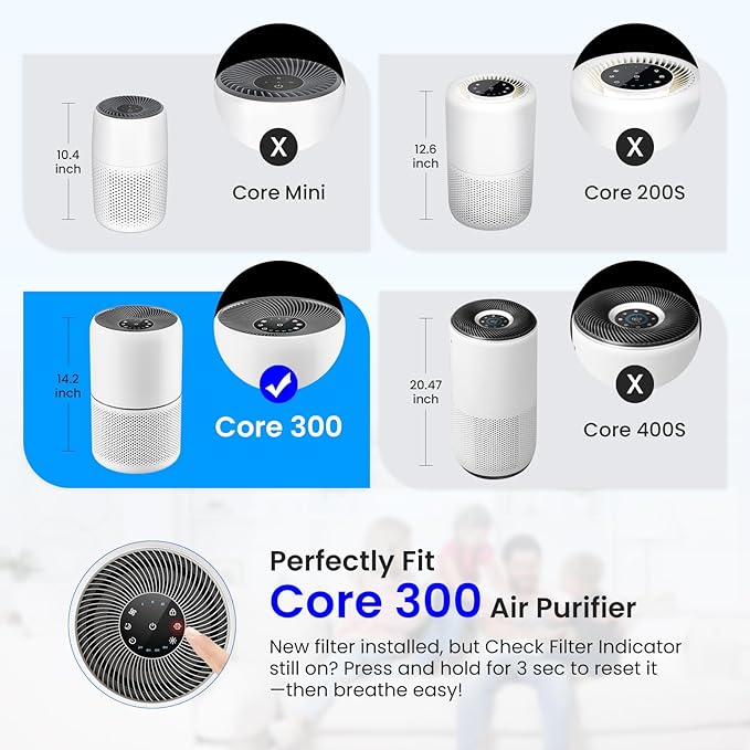 2-Pack Core 300 Replacement Filter Compatible with LEVOIT Core 300 and Core 300S Air Purifier, H13 True HEPA, High-Efficiency Activated Carbon, Replace Core300-RF-TX, Green