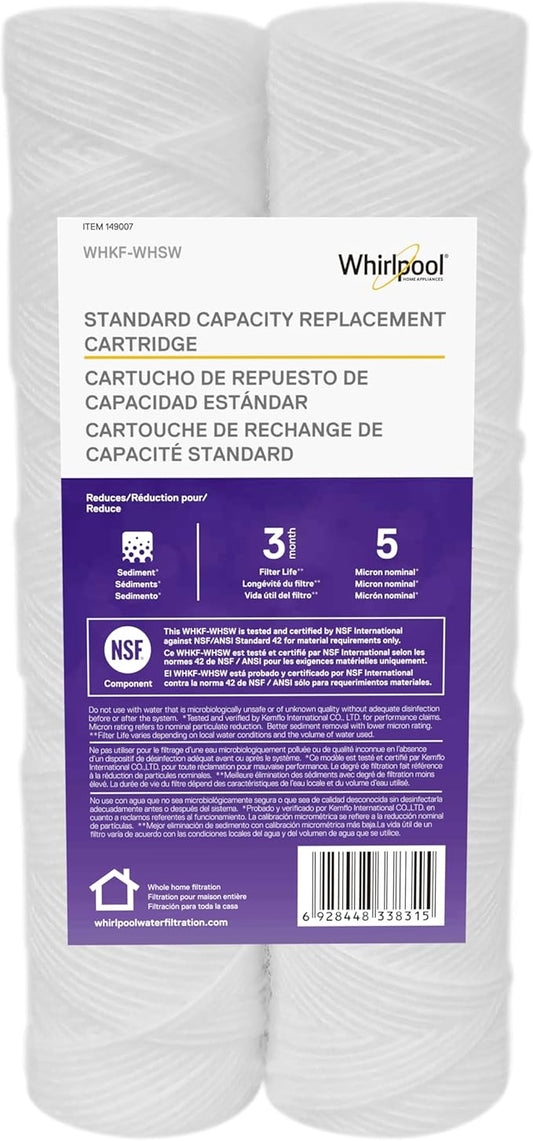 Whirlpool 10" x 2.5" String Wound Whole House Water Filters, NSF Certified 5-Micron Filtration Reduces Sediment for Well Water, WHKF-WHSW, 2-Pack