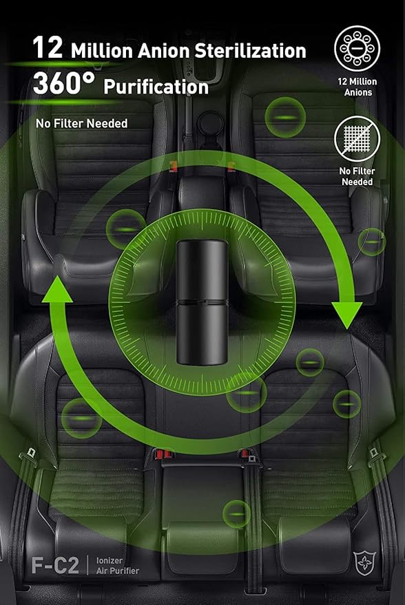 Lapurifier Car Air Purifier Ionizer, 12 Million Negative Ions, 27dB Quiet Portable Ionic Air Purifiers for Car Small Room Removes Dust Pet Odors Pollen