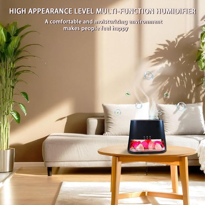 2-in-1 Himalayan Salt Lamp & Ultrasonic Essential Oil Diffuser, Aromatherapy Diffuser Cool Mist Humidifier, Original Salt Therapy Lamp, 100% Pure Himalayan Salt, Ambient Glow, 260ml (Black)