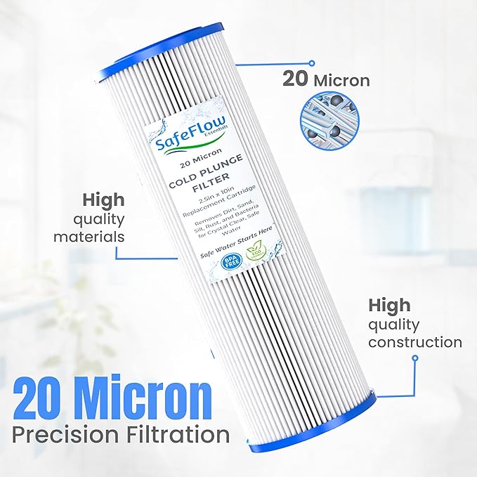 10in Ice Bath Chiller Filters 20 Micron 10" x 2.5" Water Filter Replacement Cartridge – Fits Ice Pod Cold Plunge Water Chiller, Cold Plunge Filters, Water Filter for Cold Plunge (4)