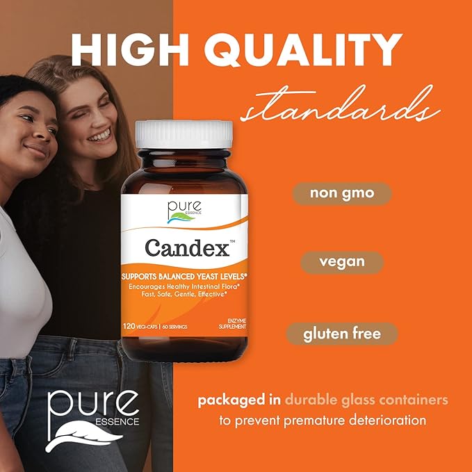Pure Essence Candex Supplement - Yeast Overgrowth Supplement with Digestive Enzymes, Yeast Infection Probiotic Treatment for Men and Women - 120 Capsules