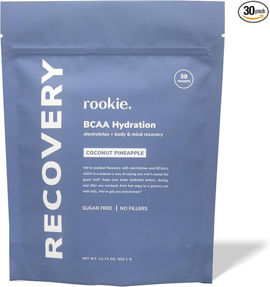Rookie Wellness Recovery BCAA - Electrolyte and BCAA Powder with 5 g of Branched Chain Amino Acids for Muscle Recovery, Electrolytes for Hydration, & Only 10 Calories (30 Servings, Coconut Pineapple)