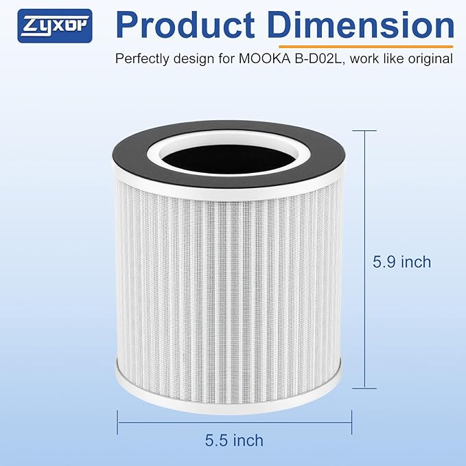 B-D02L replacement filter,compatible with MOOKA B-D02L/M05 Air purifier,Also fits VEWIOR B-D02U&KOIOS B-D02L air purifier,H13 True Filter for MOOKA Air Purifier Replacement Filter B-D02L 1-Pack