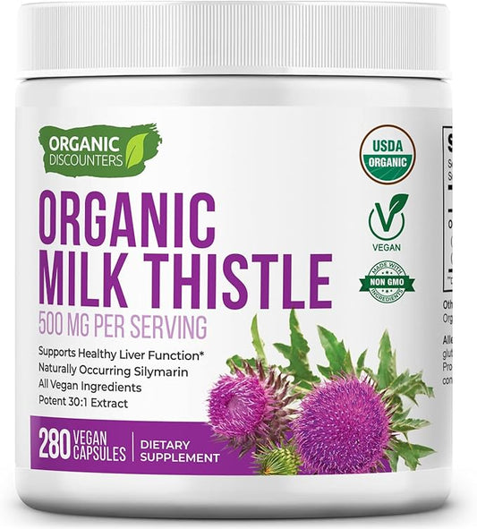 Milk Thistle Capsules, 280 Count, 7500 mg Strength, Potent 30:1 Extract, USDA Certified Organic, Rich in Silymarin Flavonoids, Vegan, Non-GMO and All-Natural