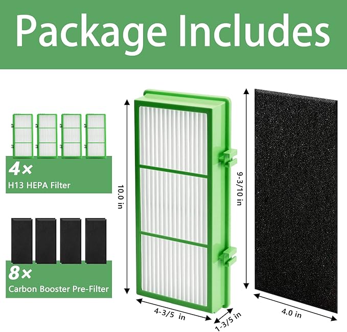 HAPF30AT-Total Air HEPA Type Filter Replacement for Holmes AER1 Filter Replacement, Compatible with HAPF300AH-U4R and HAP242-NU, Funmit 4 True HEPA Filters & 8 Activated Carbon Pre-Filters, Green