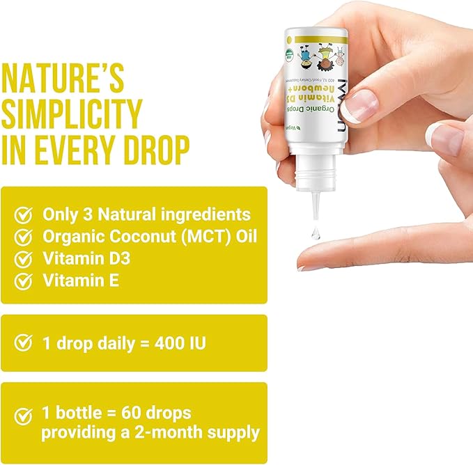Organic Vegan 400IU, Vitamin D3, 60 Drops – Baby Drop for Infants & Toddlers | USDA Organic, Non-GMO, Plant-Based, No Additives or Preservatives, All Natural, Made in UK - Pack of 2