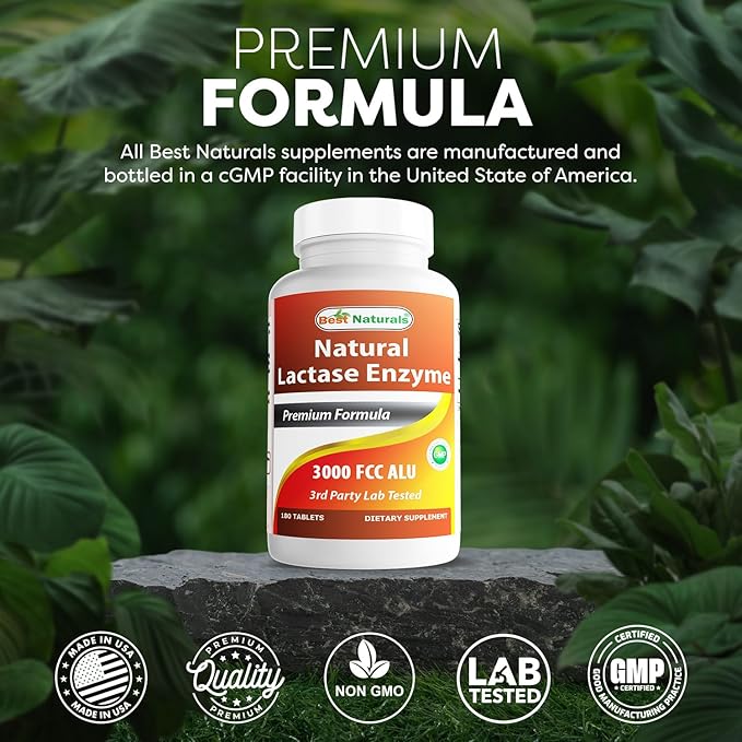 Best Naturals, Fast Acting Lactase Enzyme, 3000 FCC ALU, 180 Tablets (180 Count (Pack of 3))