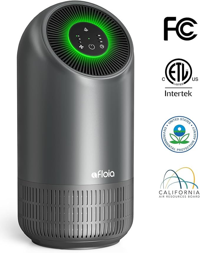Air Purifier For Home| Efficient Filter 24dB Quiet 220 ft² 3-Stage Filtration Air Purifies Whisper | Air Cleaner Remove 99.99% Pet Odors Dust Pollen Smoke Household Mold | Optional Night Light(Gray)