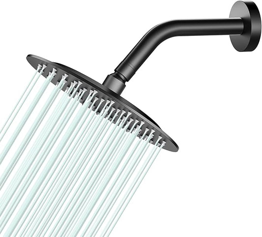 All Metal Rain Shower Head - Heavy Duty Stainless Steel, Easy Install, High Water Flow, Ultra-Thin Modern Design for Bathroom (D-Matte Black, 8)