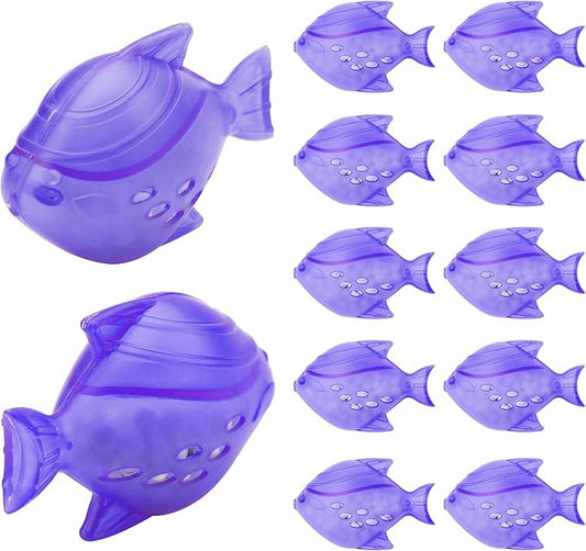 12 Pack Universal Humidifier Cleaner Fish Compatible with Almost All Humidifiers and Fish Tanks, Equipped with Silver Ion Filter Balls, Prevents Hard Water Build-Up, Reduces Scale, Purple
