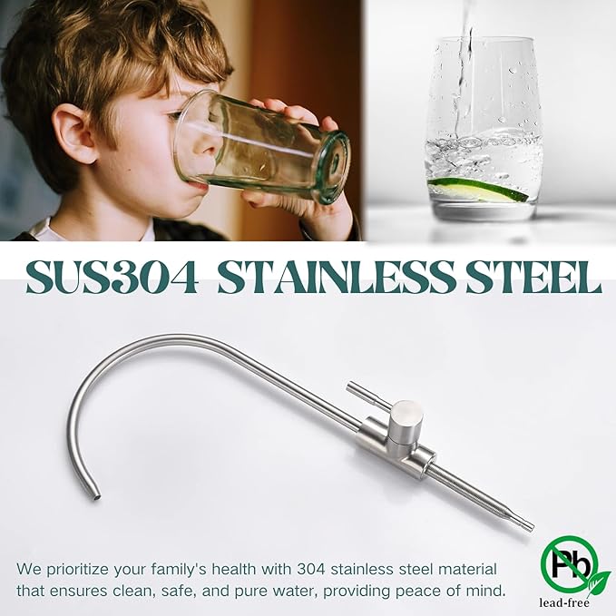 Drinking Water Faucet for Kitchen Sink SUS304 Stainless Steel Water Filter Faucet RO Reverse Osmosis Filtration Bar Sink Brushed Nickel, WF1-BN