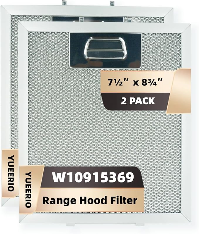 2Pcs W10915369 Range Hood Grease Filter Mesh Grease Vent Filter 5-Layer Aluminum Mesh 8.75 X 7.5 Inch Upgraded Stainless Steel Clips