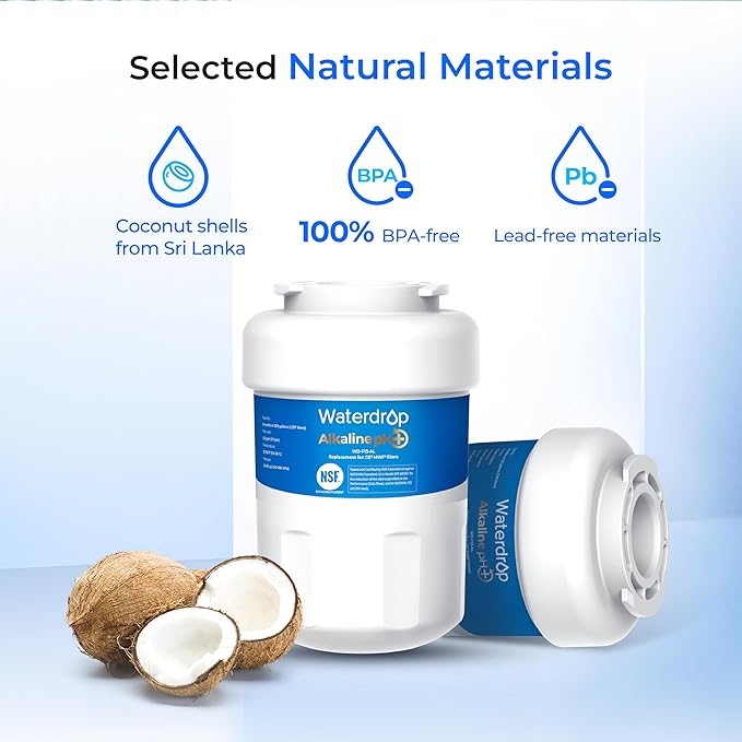 Waterdrop 𝐀𝐥𝐤𝐚𝐥𝐢𝐧𝐞 WD-F13 Replacement for GE® MWF®, SmartWater® MWFP, MWFINT, MWFA, GWF, HDX FMG-1, GSE25GSHECSS, WFC1201, RWF1060, 𝐄𝐧𝐡𝐚𝐧𝐜𝐞𝐬 𝐩𝐇 Refrigerator Water Filter