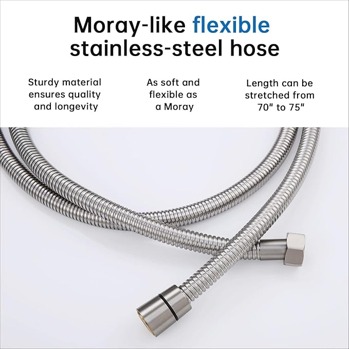 G-Promise All Metal 8 Inch Dual Square Shower Head with Handheld Spray Combo, Rain Shower Head, Adjustable Extension Arm, 3-Way Diverter, 71 Inch Extra Long Hose - A Bathroom Upgrade (Brushed Nickel)