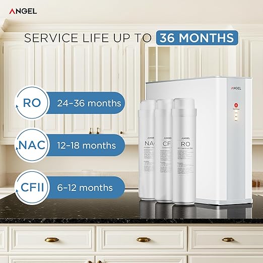 ANGEL Reverse Osmosis Water Filter, 7 Stage Under Sink Water Filtration System, 3-Year Long-Lasting RO Filter, 2:1 Pure to Drain, Reduces PFAS/PFOS, Fluoride, Chlorine, Bad Taste & Odor, Lead-Free