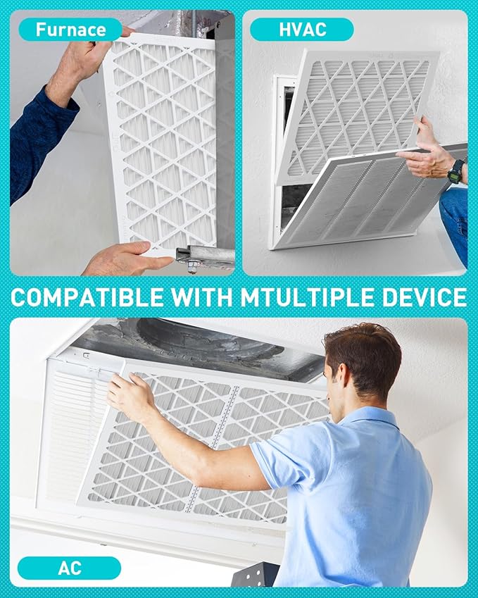 16x25x1 Refillable Air Filter Kit, MERV 11, 1 Reusable Foldable Frame ＆ 6 Refills, Fits Most AC HVAC Furnace Devices, Actual Size 15.75x24.75x0.75in