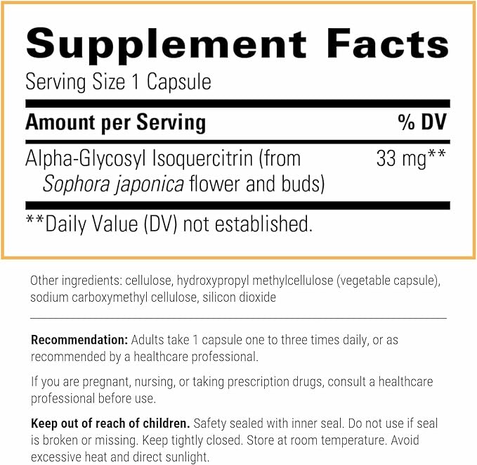 Integrative Therapeutics Alpha-Glycosyl Isoquercitrin - Quercetin Supplement for Cell Health & Antioxidant Pathway Support* - Supports Cell Integrity* - Vegan & Dairy-Free - 60 Count (60 Servings)