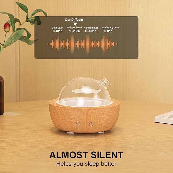 Glass Essential Oil Diffusers for Home, Wood Grain Base Humidifier, Decorative Bedroom Aromatherapy Scent Air Diffuser Ultrasonic Aroma Defusers 200ml