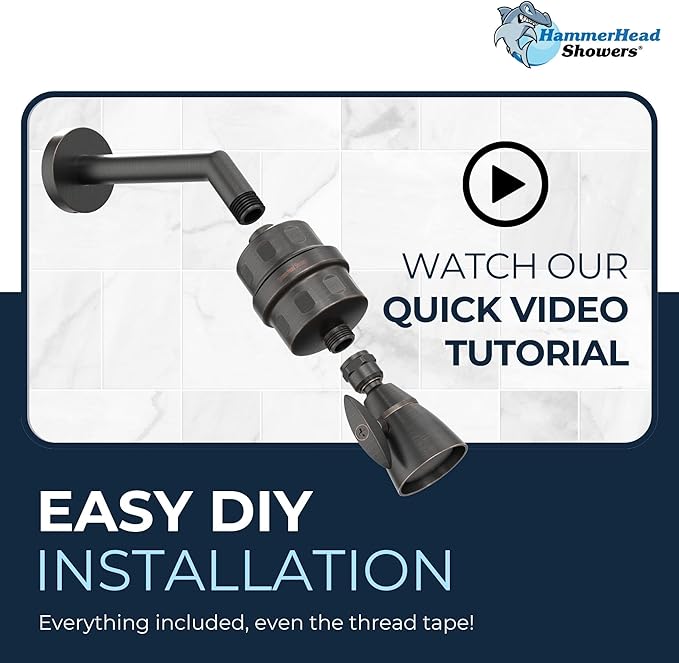 HammerHead Showers® Solid Metal Shower Head Filter – KDF 55 Shower Filter, High Pressure Universal Shower Filters to Remove Toxic Chemicals – Removes Chlorine and Heavy Metals – Oil Rubbed Bronze